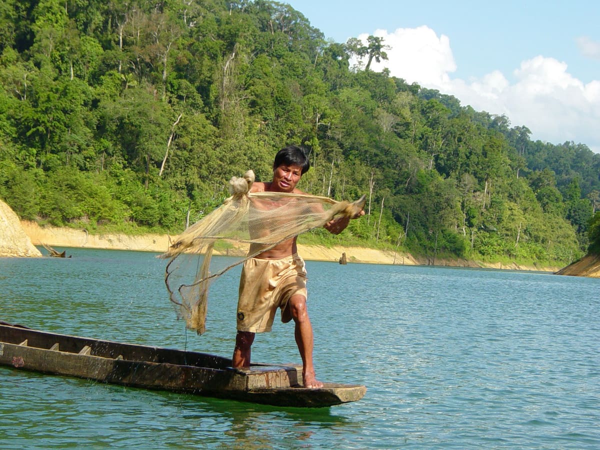 A fisherman casting his net